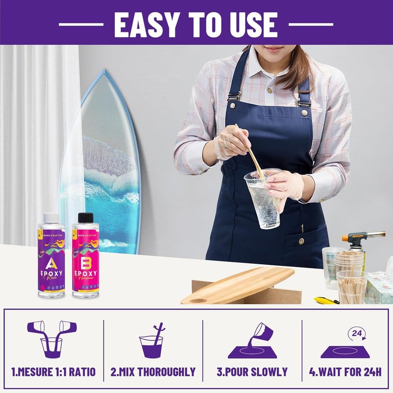 Bond Craftor Epoxy Resin Kit 16OZ, Clear Crystal Resina Epoxica Food Safe, Casting Resin for Art Craft, Jewelry Making, DIY - Image 5